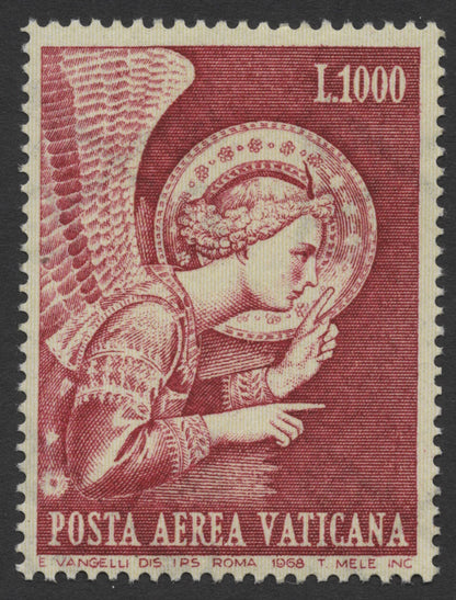 SCG276 - 1968 Vatican Airmail Stamps – Angelic Figures by E. Vangelli (L.1000 & L.1500)