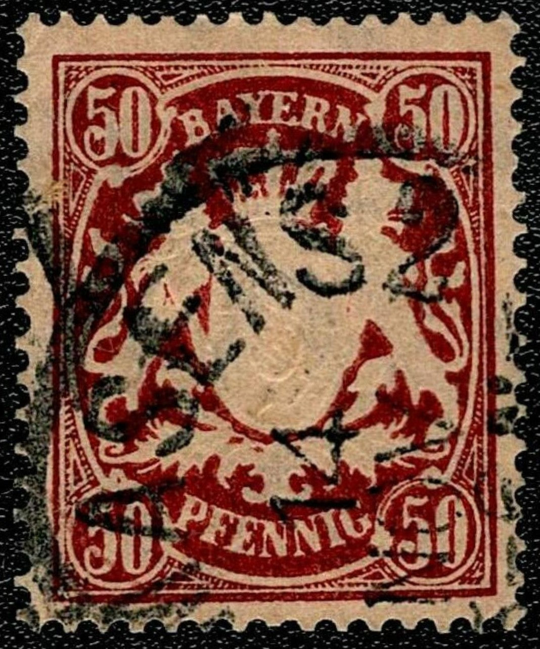 SCG641 - Bavaria 50 Pfennig Coat of Arms Stamp (Used) – Red and Beige