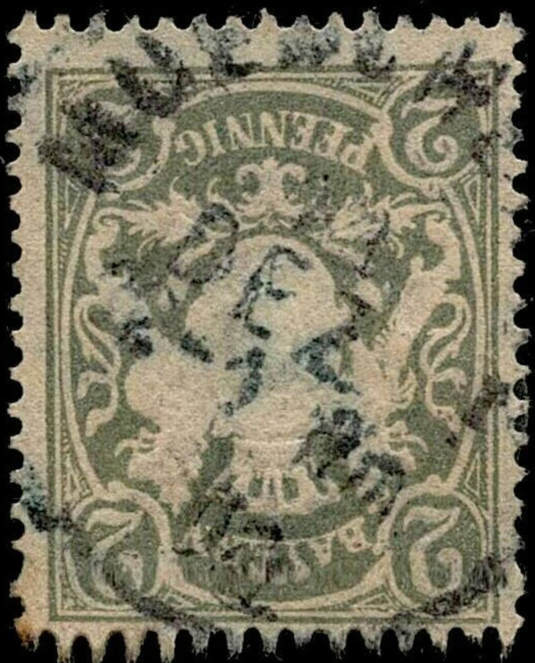 SCG657 - Bavaria 2 Pfennig Coat of Arms Stamp (Used) – Green
