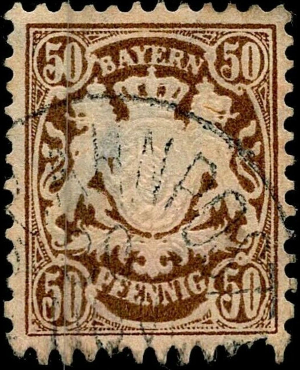 SCG660 - Bavaria 50 Pfennig Coat of Arms Stamp (Used) – Brown