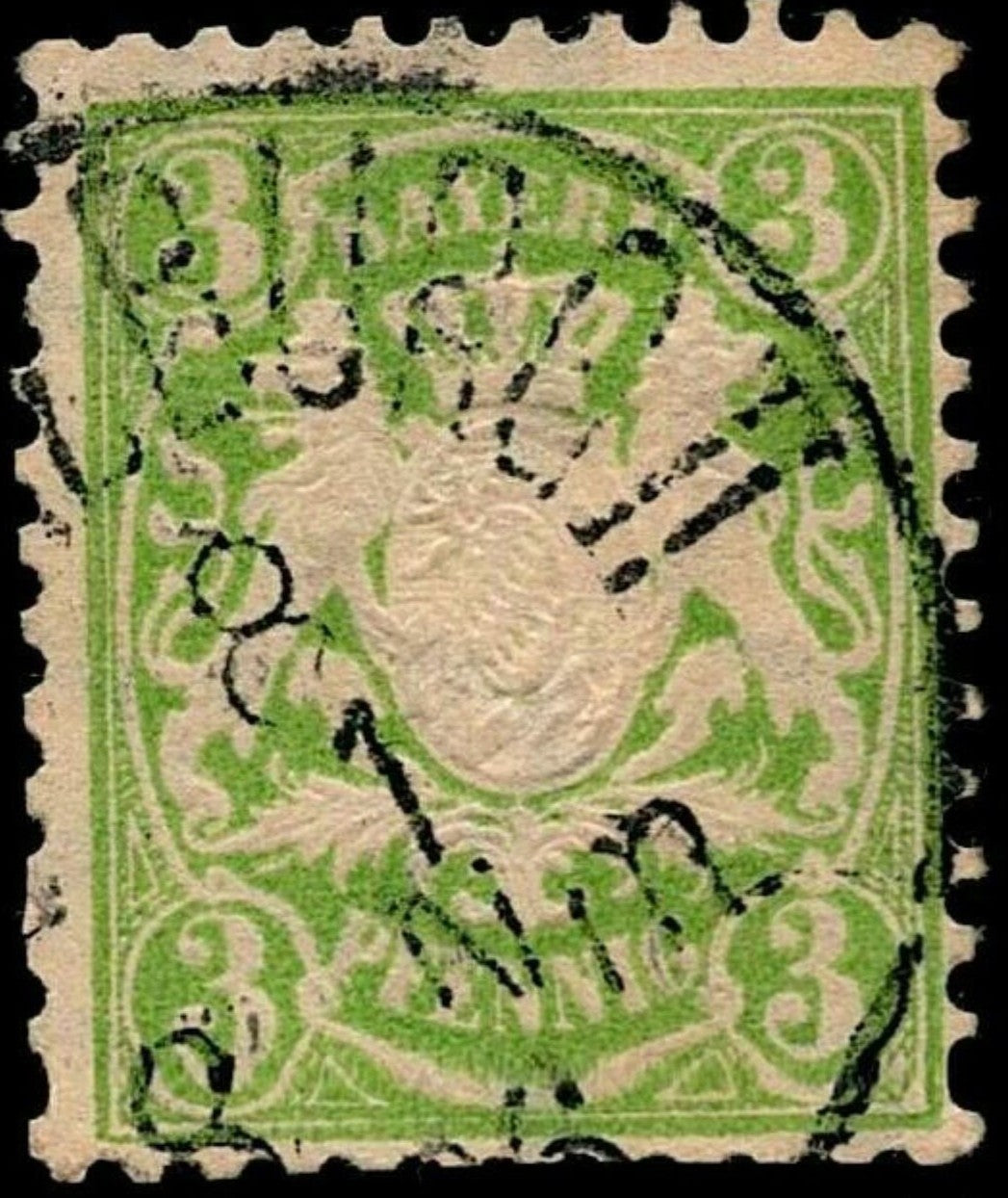 SCG661 - Bavaria 3 Pfennig Coat of Arms Stamp (Used) – Light Green