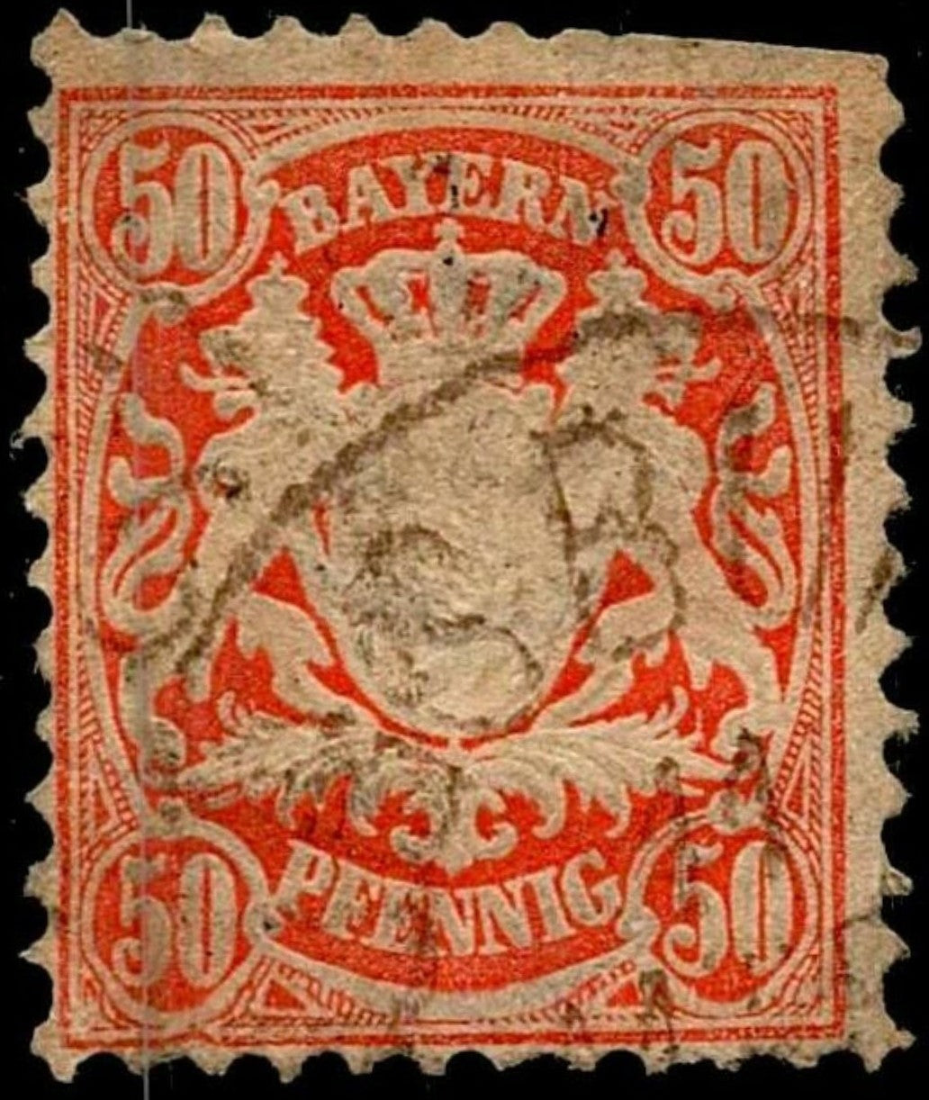SCG665 - Bavaria 50 Pfennig Coat of Arms Stamp (Used) – Bright Red