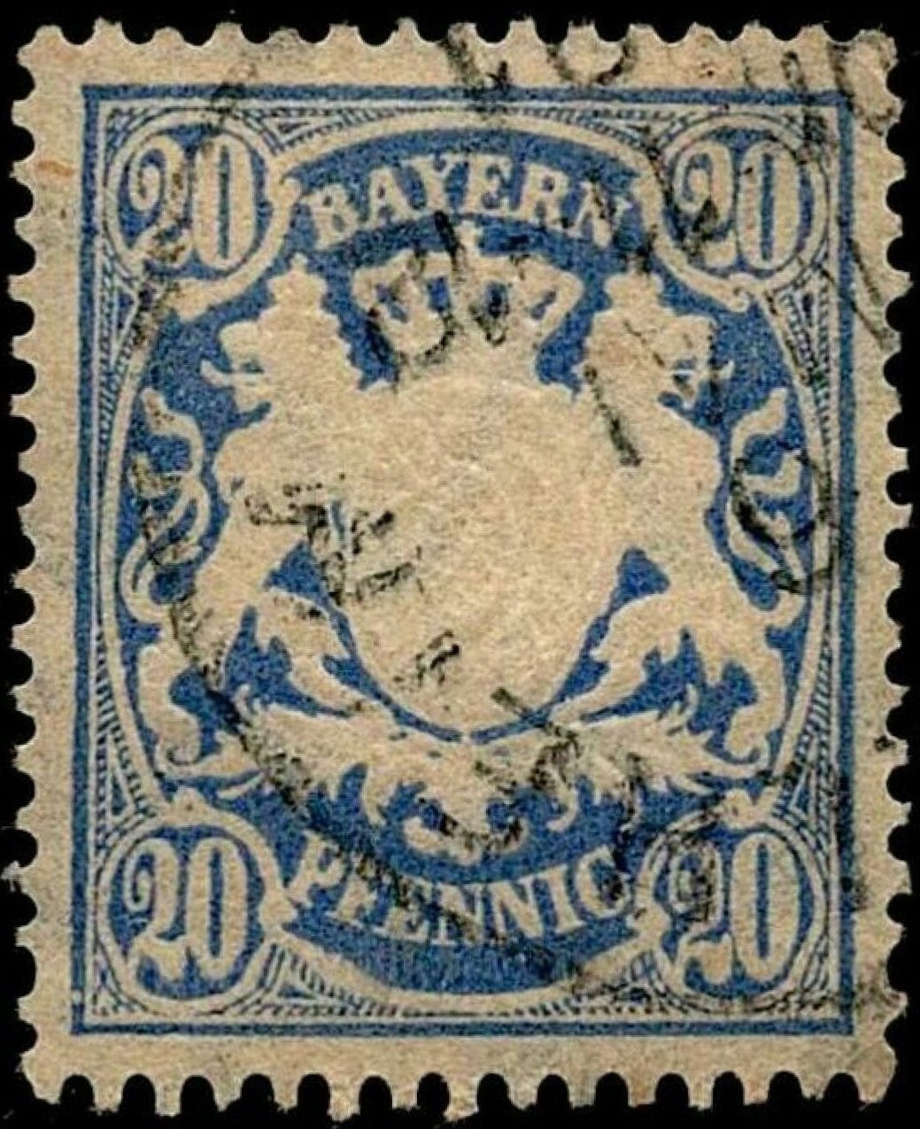 SCG666 - Bavaria 20 Pfennig Coat of Arms Stamp (Used) – Blue