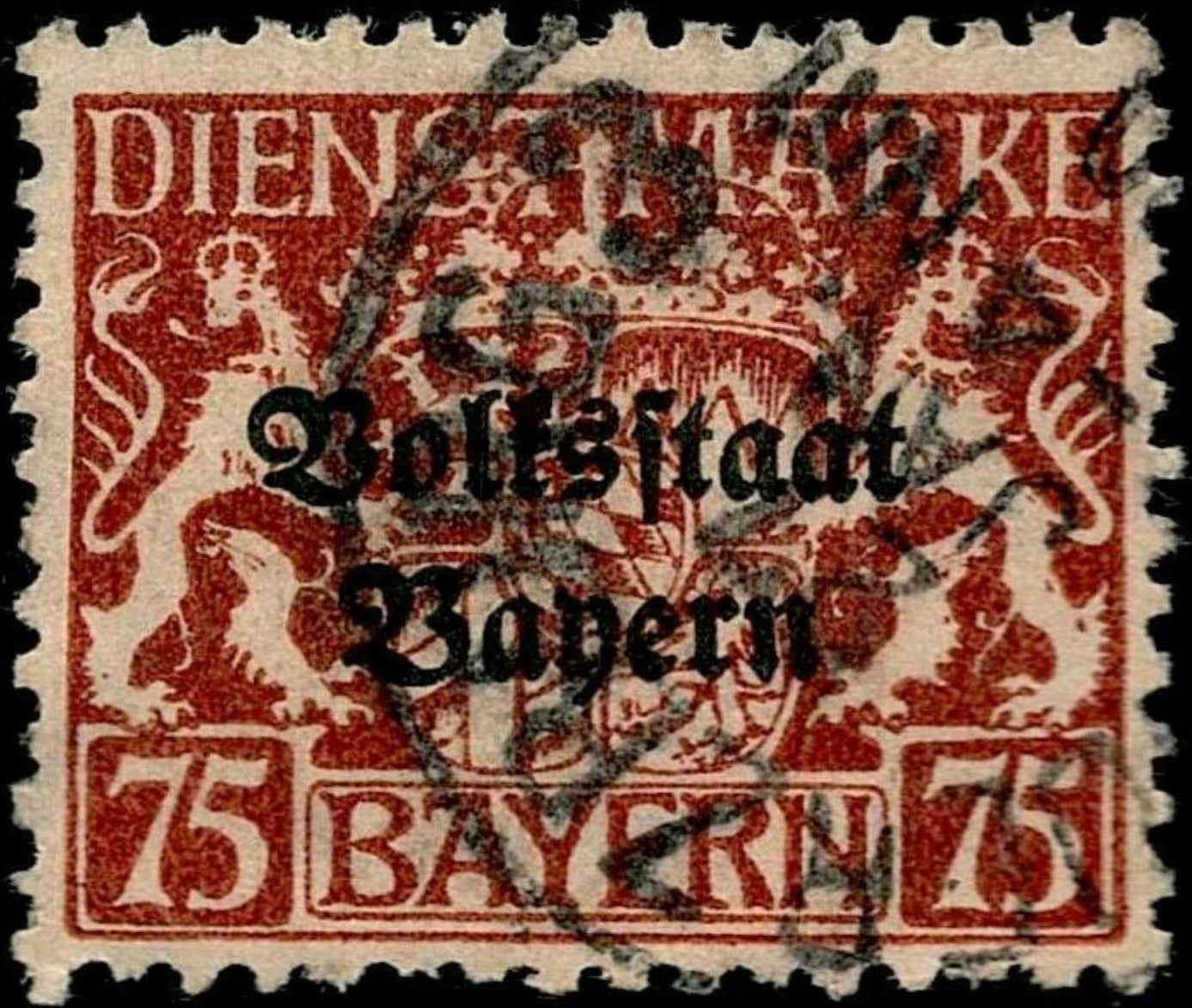 SCG649 - 1919 Bavaria 75 Pfennig Dienstmarke (Used) – Volksstaat Bayern Overprint