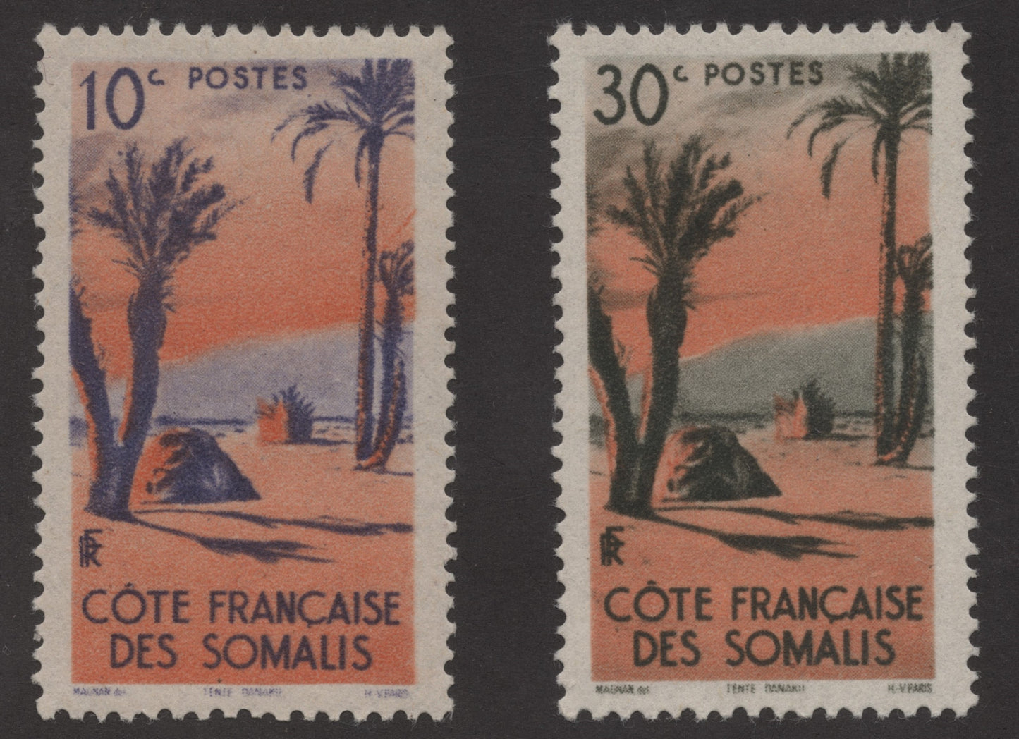 SCG192 French Somali Coast Desert Palm Stamps – 10c & 30c Set