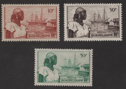 SCG194 Guadeloupe Woman and Harbor Scene Stamp Set – 10c to 50c