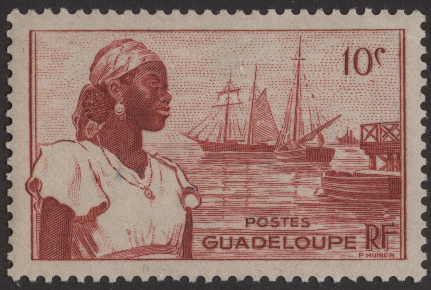 SCG194 Guadeloupe Woman and Harbor Scene Stamp Set – 10c to 50c