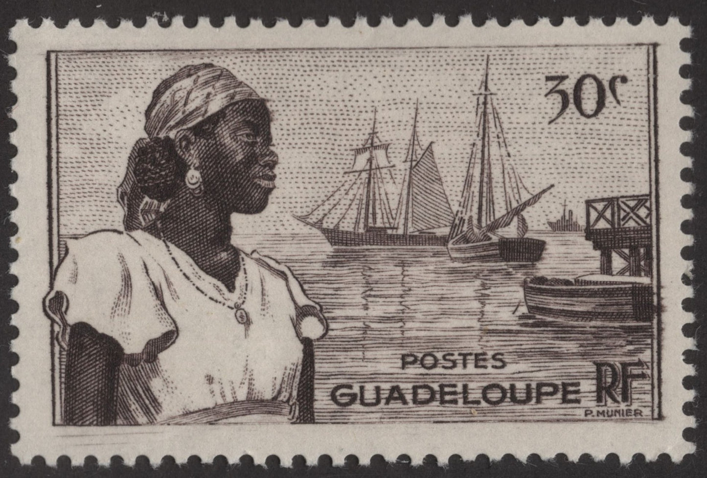 SCG194 Guadeloupe Woman and Harbor Scene Stamp Set – 10c to 50c