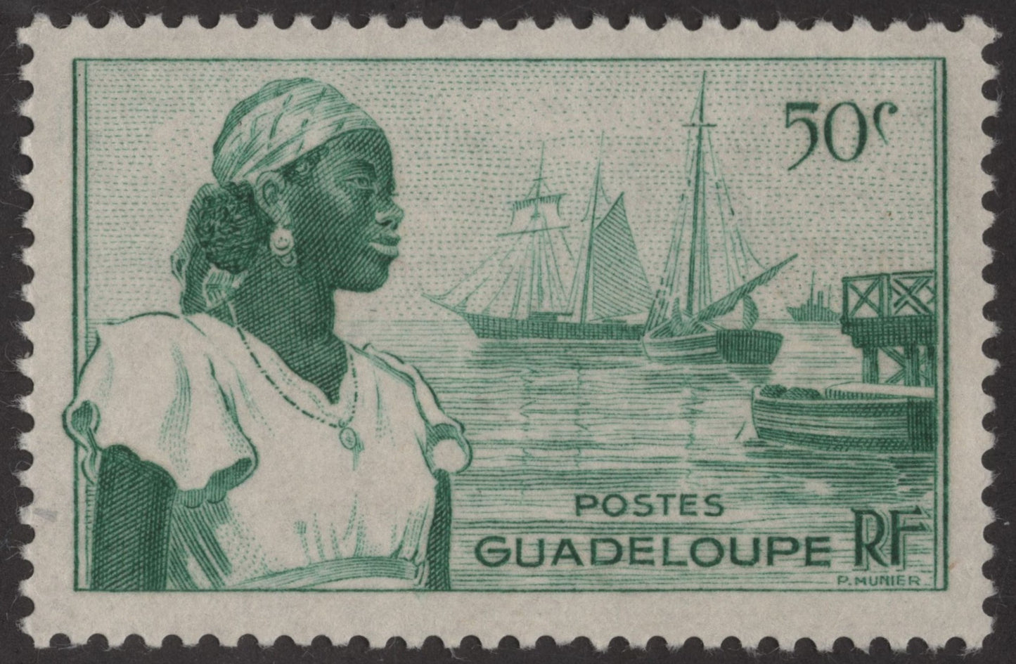 SCG194 Guadeloupe Woman and Harbor Scene Stamp Set – 10c to 50c