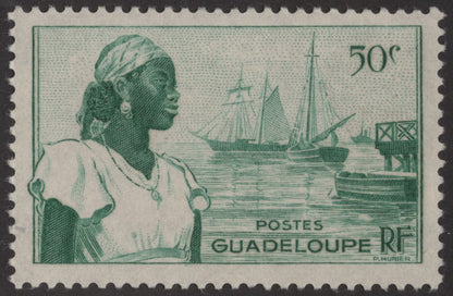 SCG194 Guadeloupe Woman and Harbor Scene Stamp Set – 10c to 50c