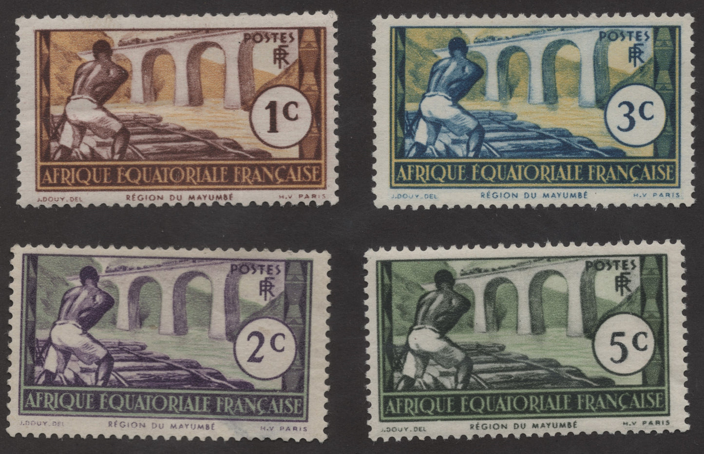 SCG196 French Equatorial Africa – Mayumbe Region Bridge Stamps (1c to 5c)