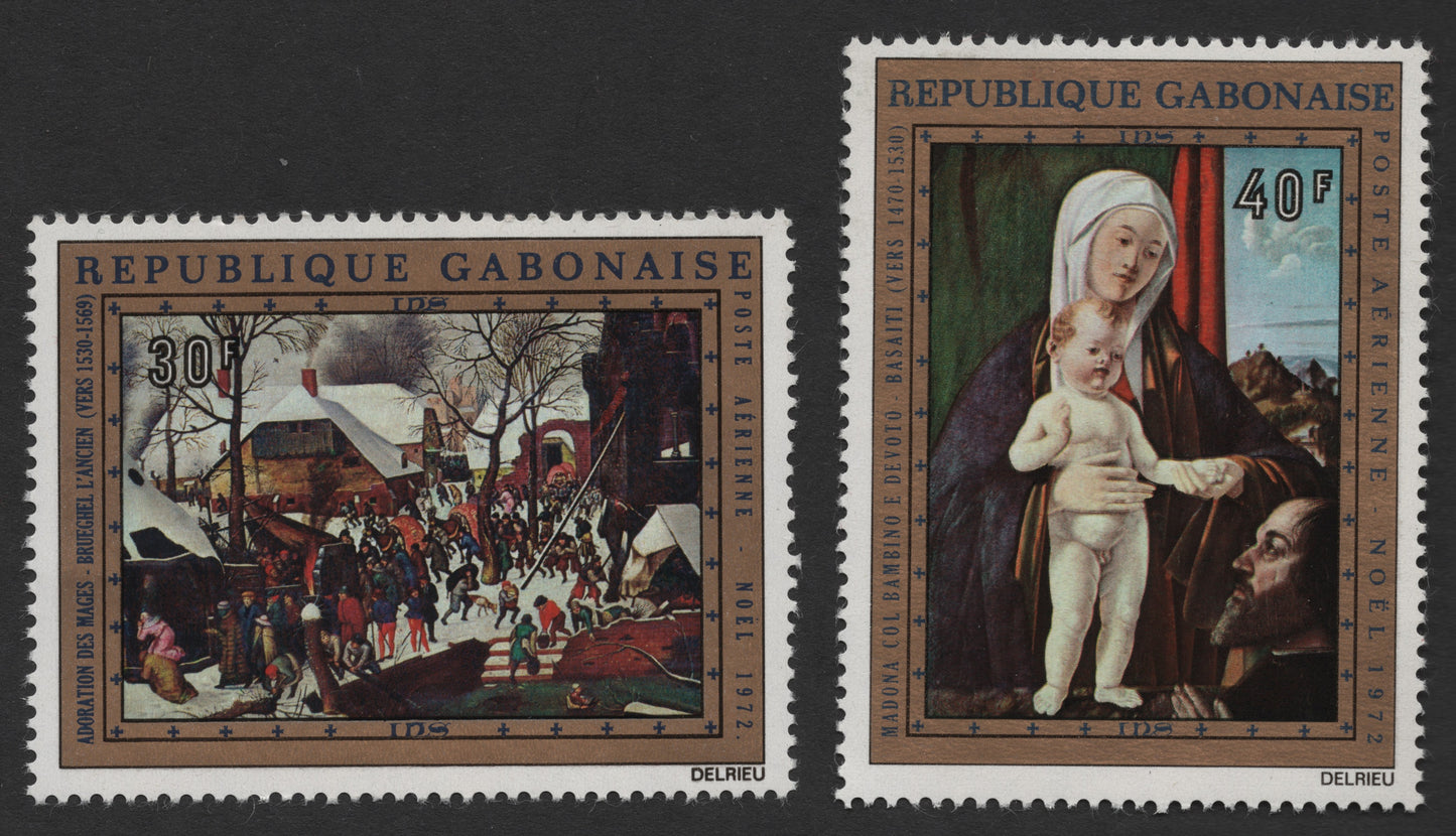 SCG291 - Christmas 1972 – Gabon Airmail Stamp Set Featuring Brueghel and Basaiti
