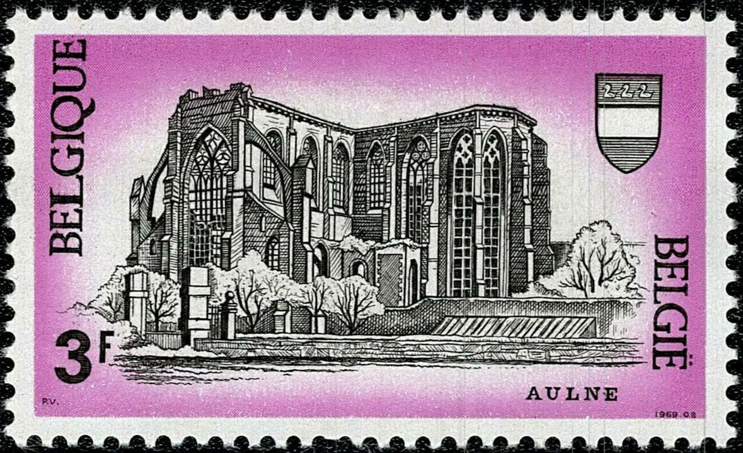 SCG777 - Belgium 3F Stamp – Aulne Abbey, 1969 Issue
