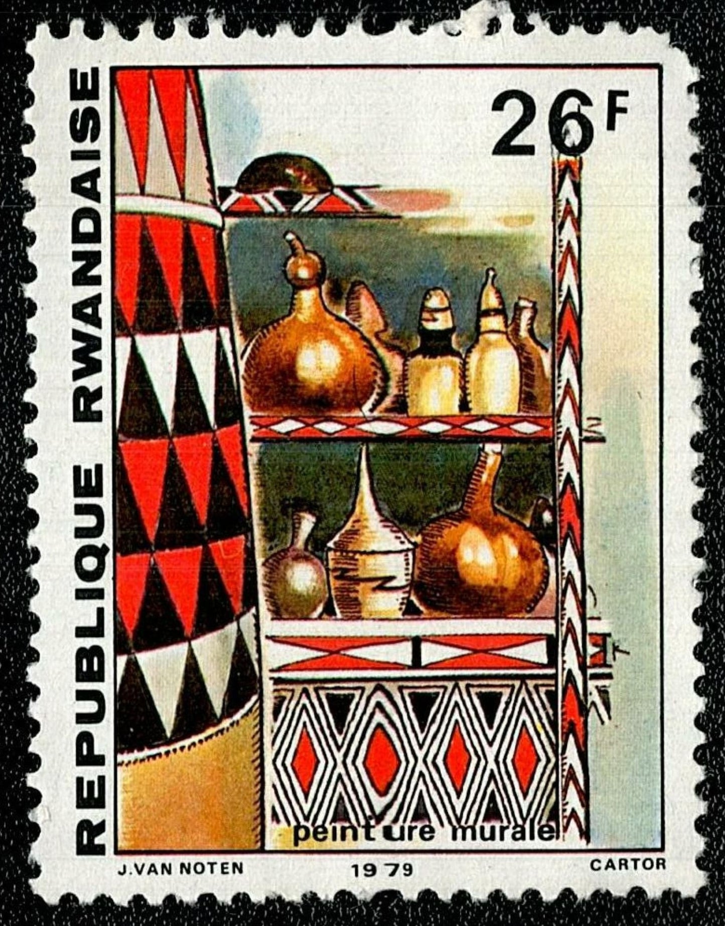 SCG781 - Rwanda 1979 Stamp – Traditional Murals and Gourds, 26F
