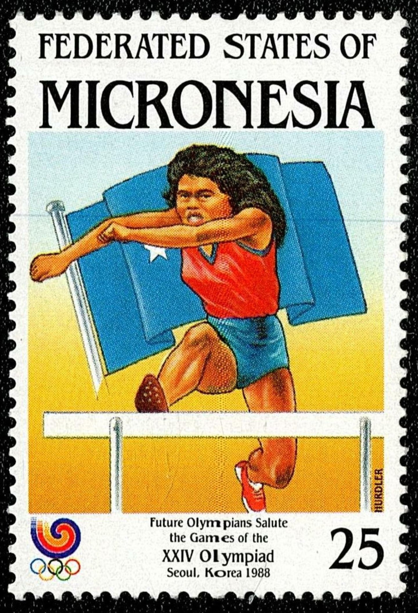 SCG780 - Micronesia 1988 Stamp – Hurdler, XXIV Seoul Olympic Games