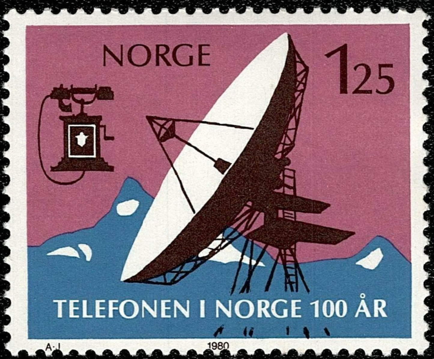 SCG769 - Norway 1980 Stamp – 100 Years of Telephony, 1.25 NOK