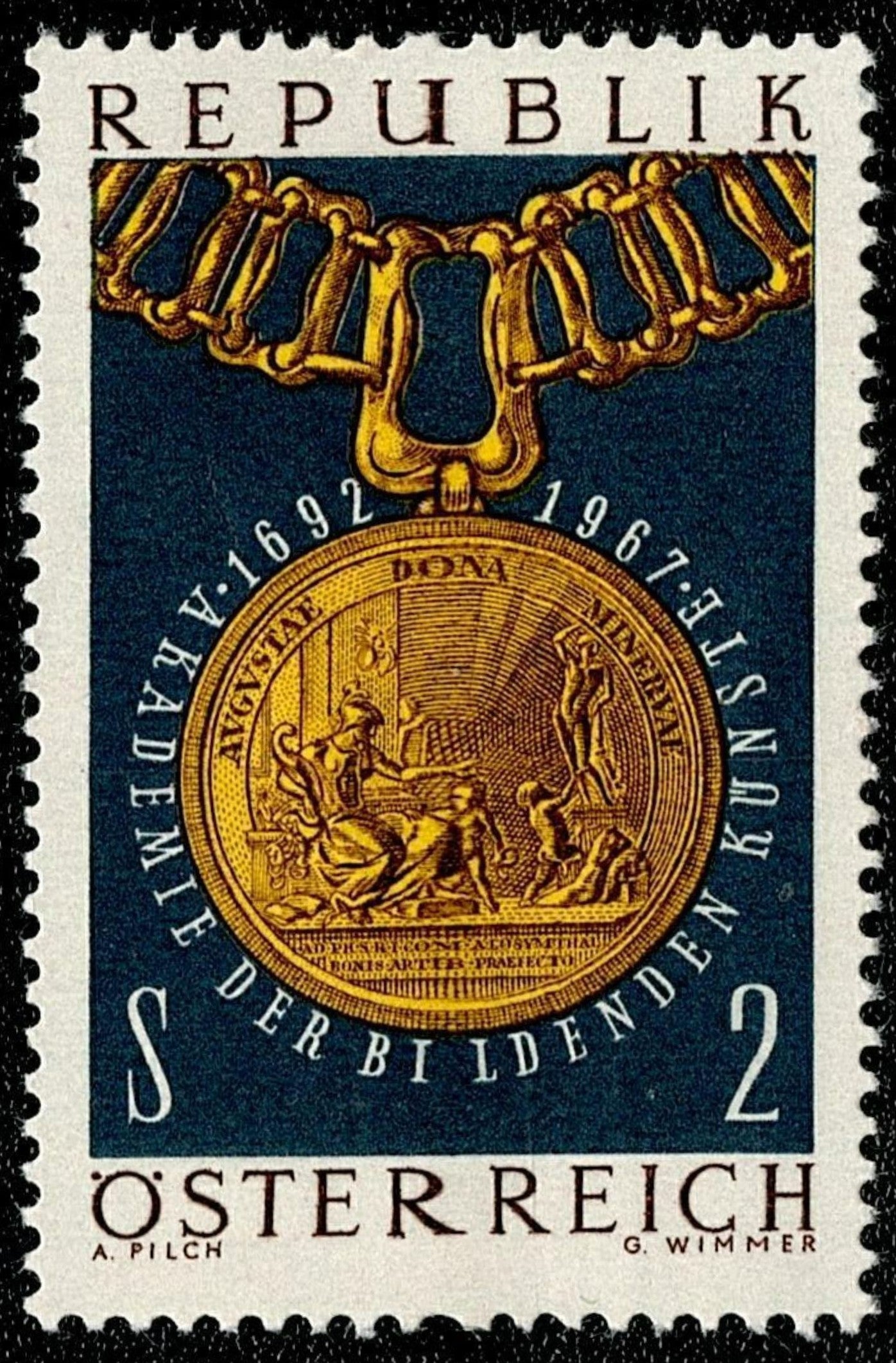 SCG773 - Austria 1967 Stamp – 275th Anniversary of Academy of Fine Arts, Vienna