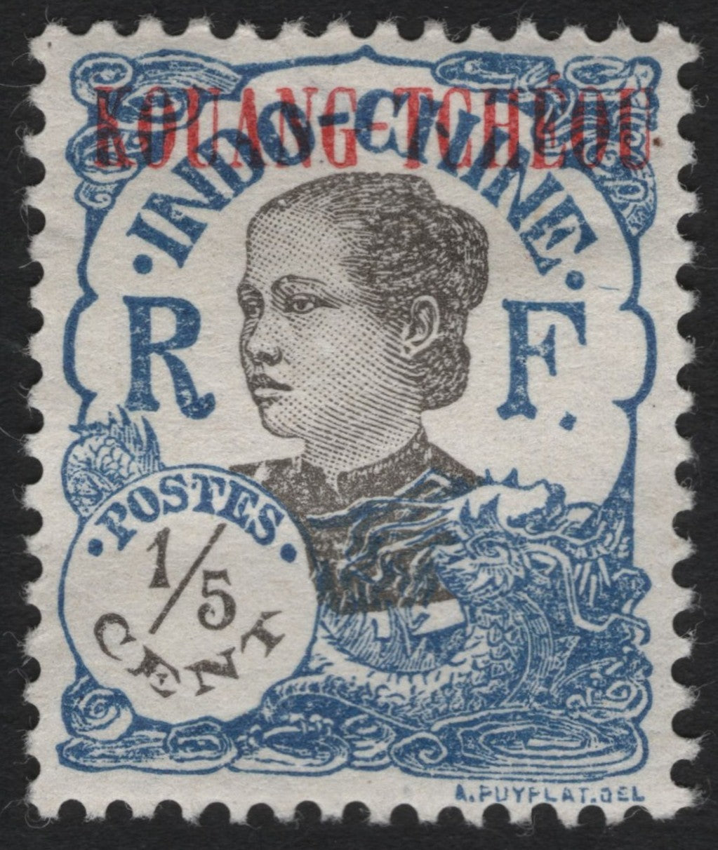 SCG9912 - French Indochina – Kouang-Tchéou Overprint 1/5 Cent Surcharged Stamp (Early 1900s)