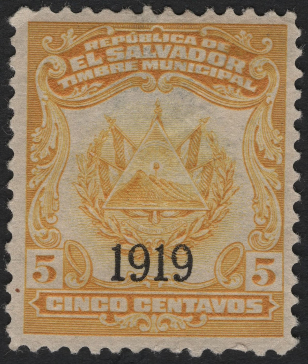 SCG9919 - El Salvador 1919 Overprinted Municipal Revenue – 5 Centavos (Orange)