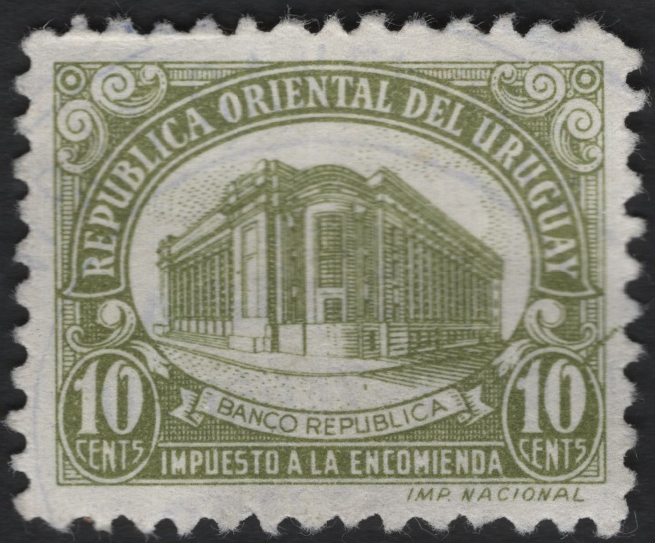 SCG9928 - Uruguay 10c Banco República – Impuesto a la Encomienda Revenue Stamp