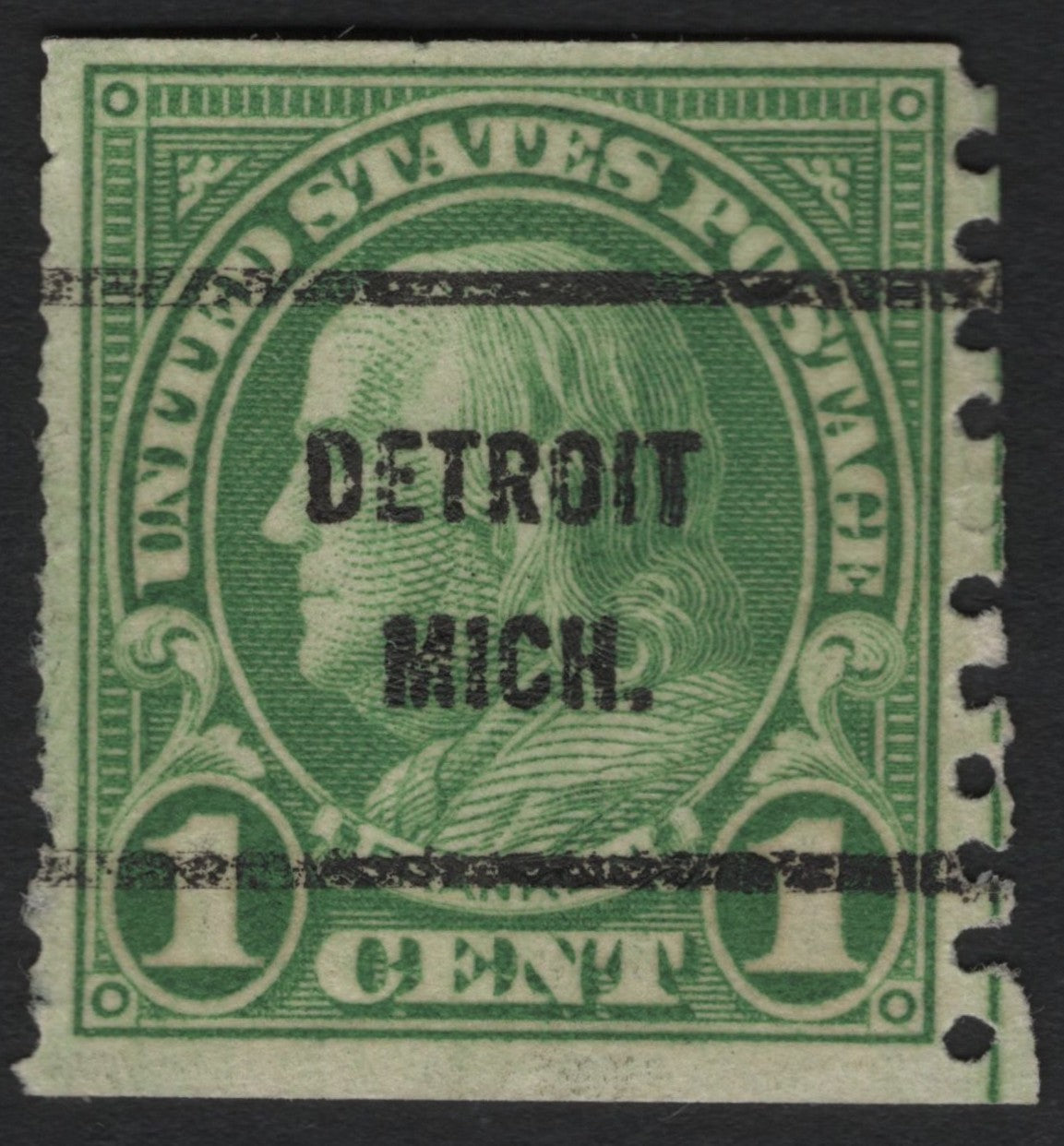SCG9887 - United States – 1¢ Franklin Green (Precancel: Detroit, Mich.)