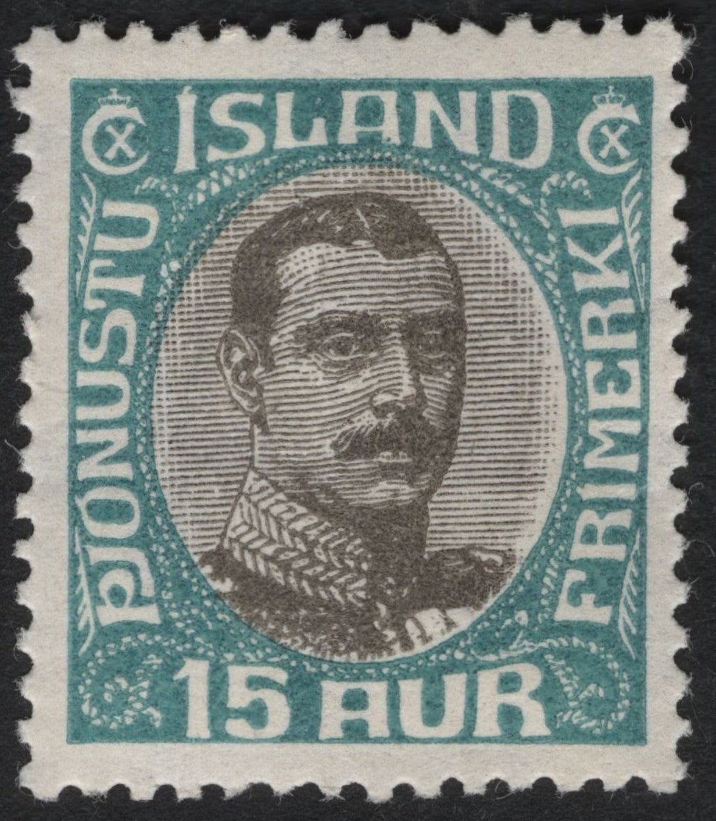 SCG9870 - Iceland 15 Aur Green & Brown – King Christian IX Definitive