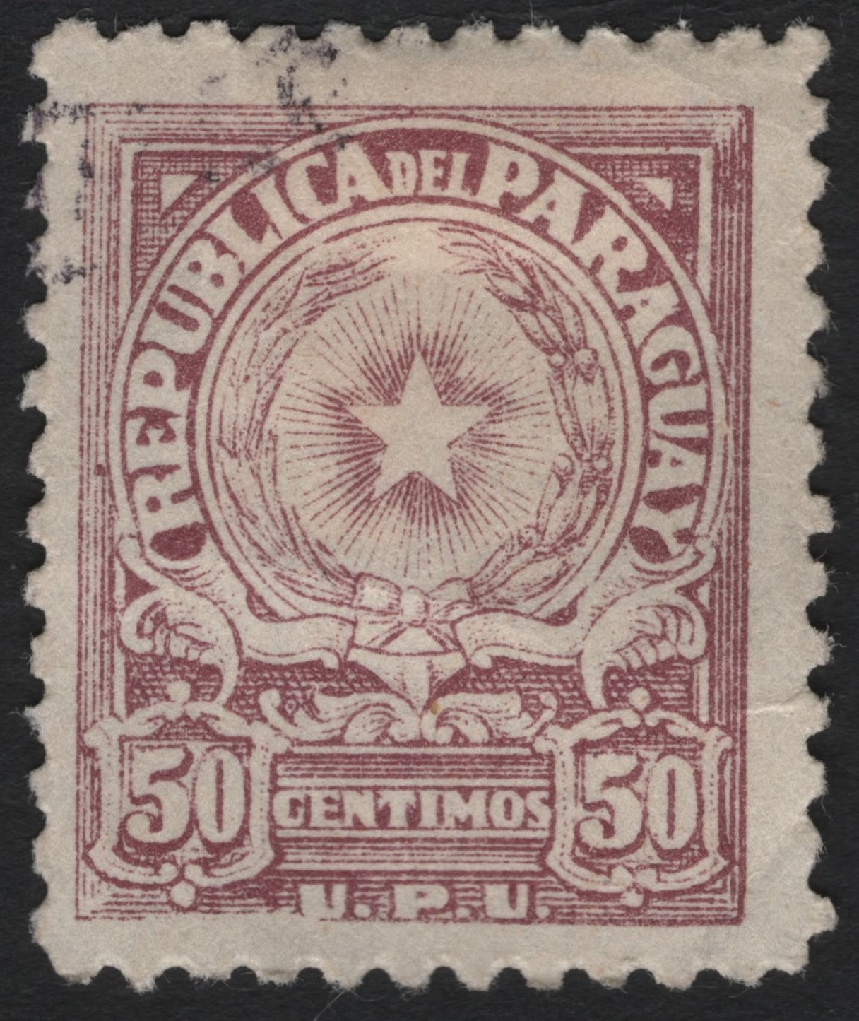 SCG9875 - 🇵🇾 Paraguay – 50 Céntimos “UPU” Coat of Arms (Early 20th Century)