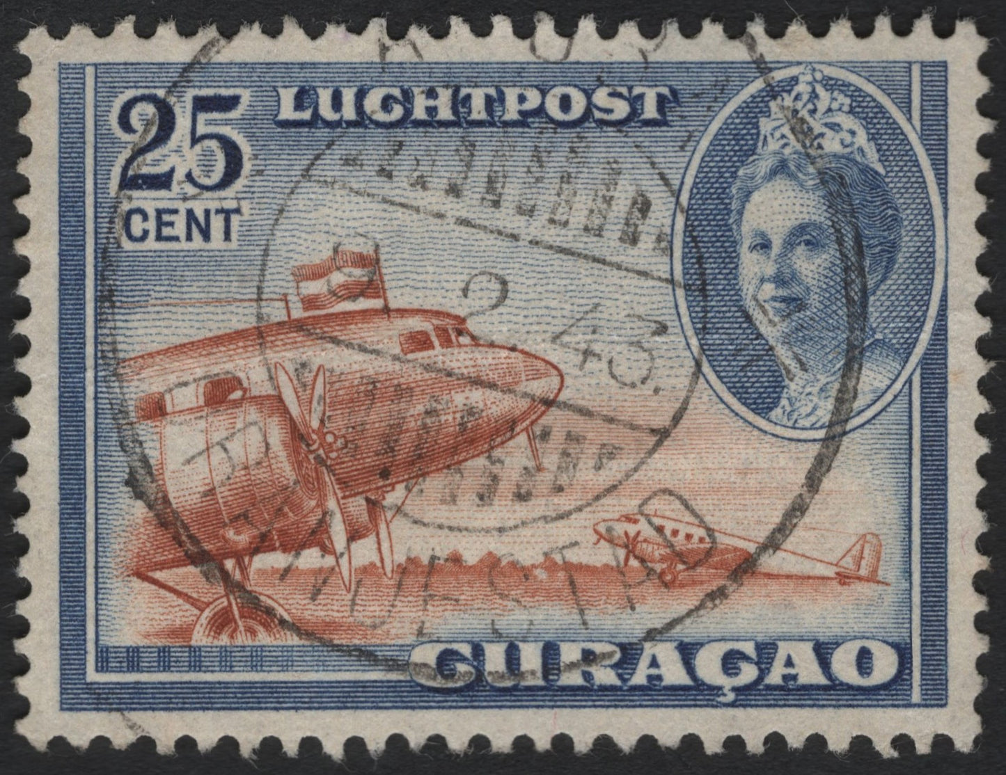 SCG8876 - Curaçao 1934 Airmail 25c – Queen Wilhelmina & Fokker Aircraft