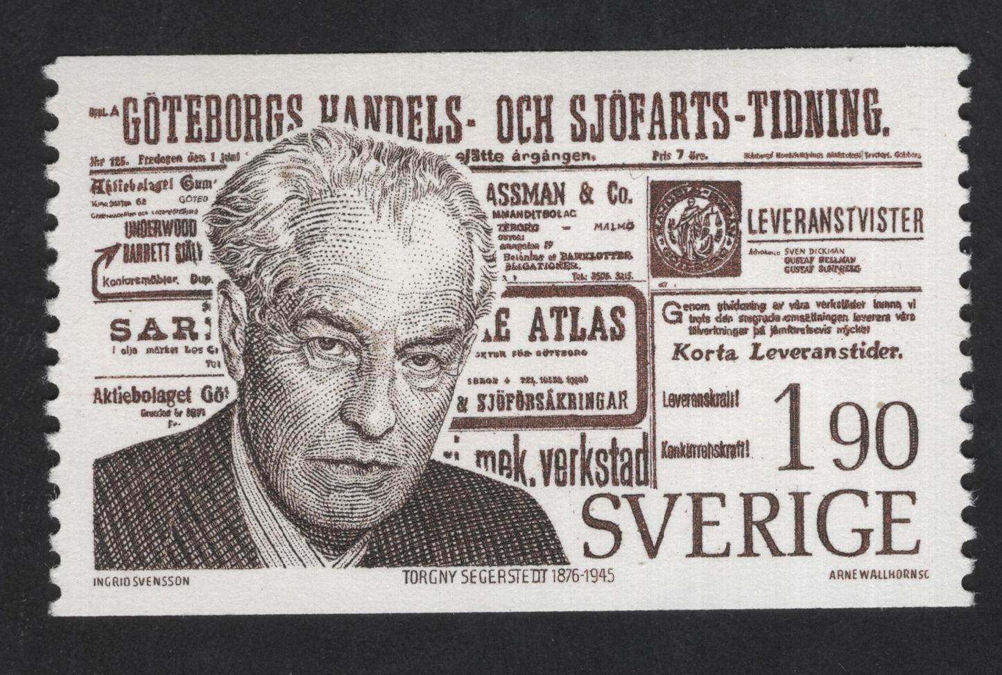 SCG13657 - Sweden 1.90 Kr Torgny Segerstedt Newspaper Commemorative Stamp
