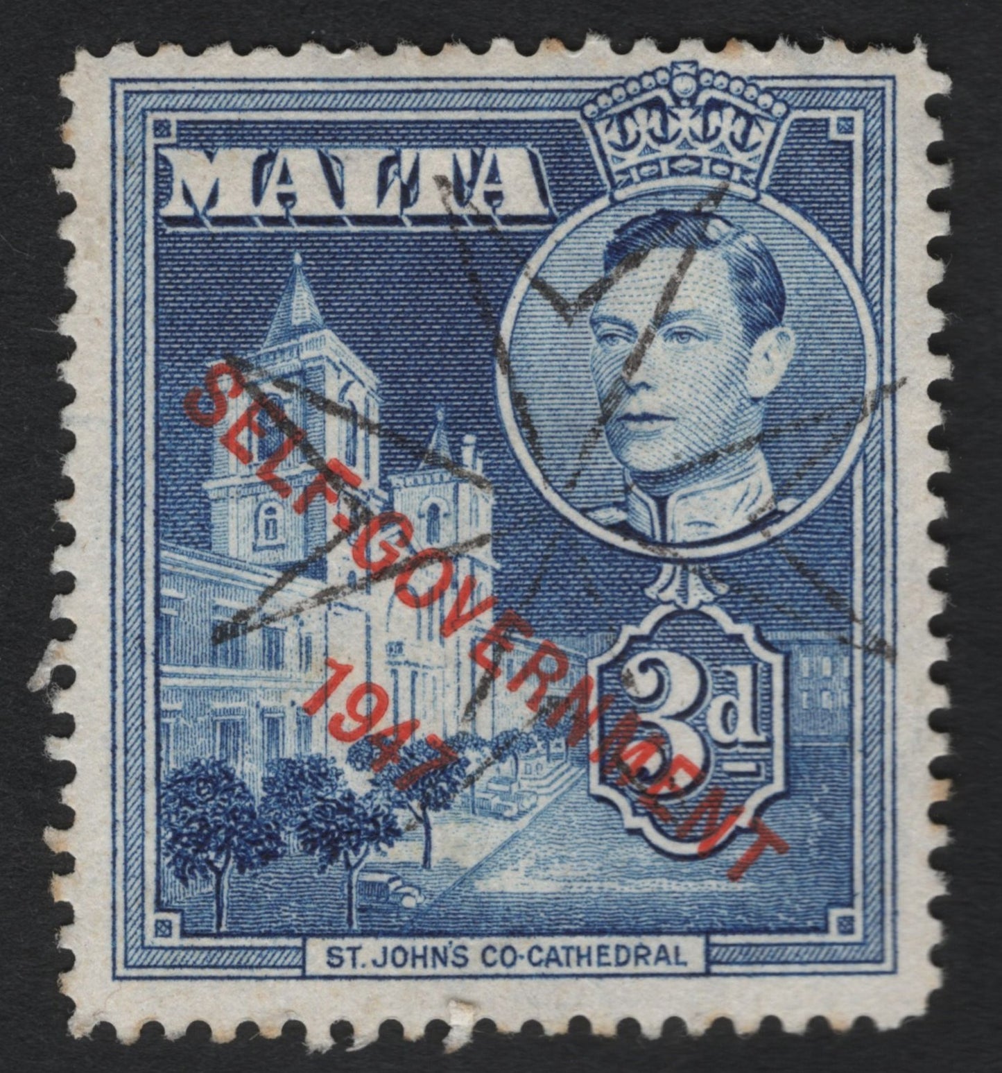 SCG8977 - Malta 1947 Self-Government Overprint – 3d St. John’s Co-Cathedral (King George VI)