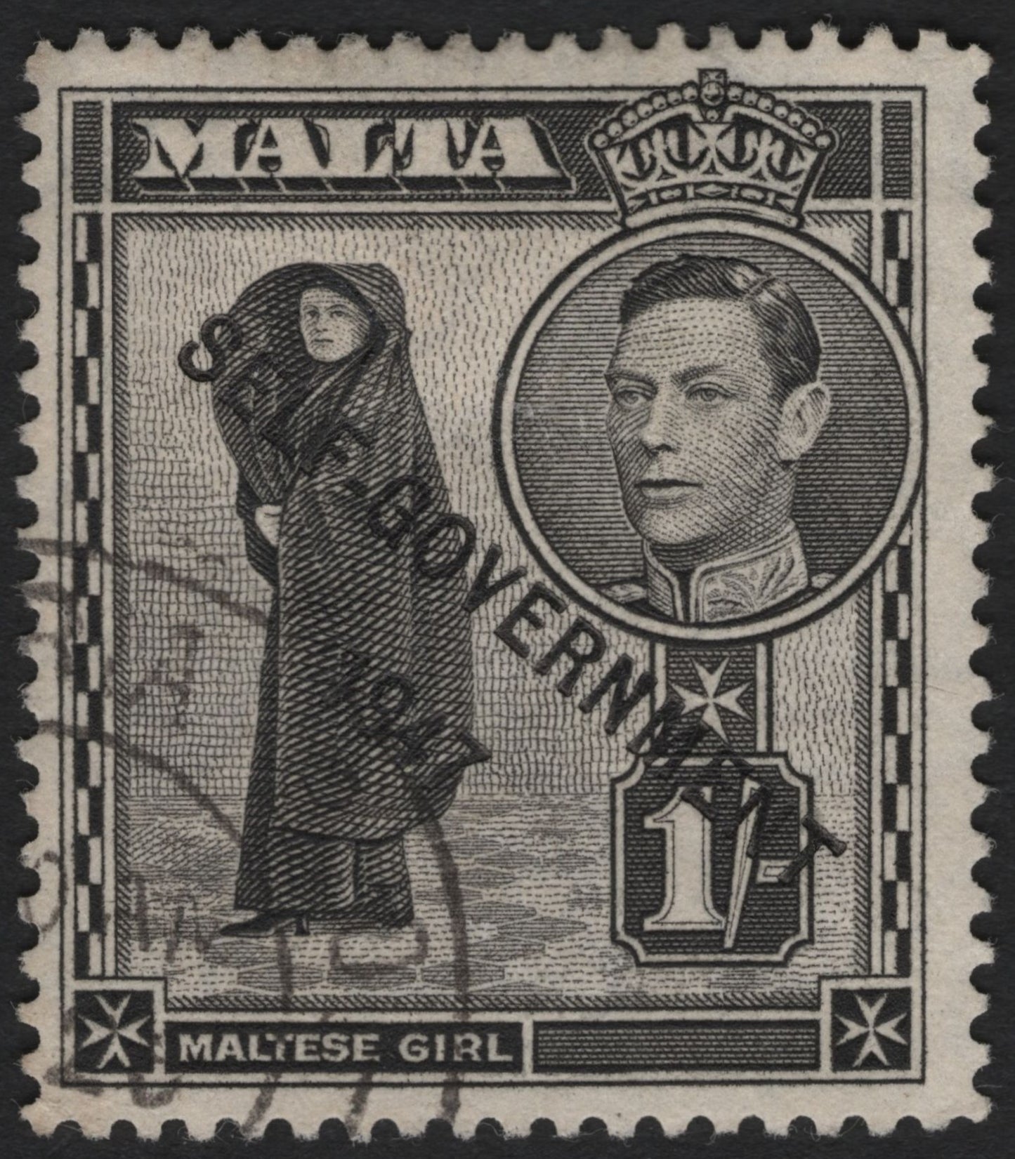 SCG8979 - Malta 1941 King George VI – “Maltese Girl” 1/- with Self-Government Overprint