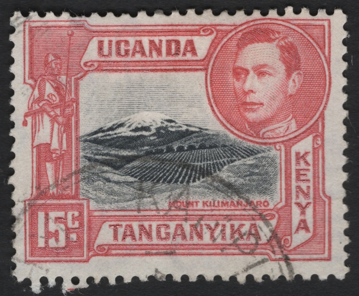 SCG9024 - Kenya–Uganda–Tanganyika 15c “Mount Kilimanjaro & King George VI” (c. 1938–54)