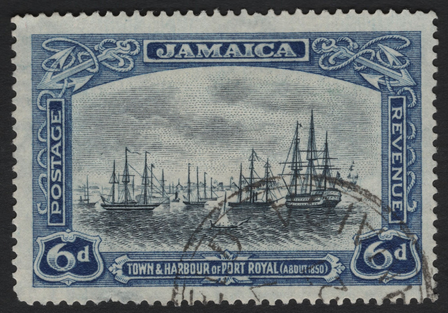 SCG9035 - Jamaica 6d Town & Harbour of Port Royal (c.1850) – Blue