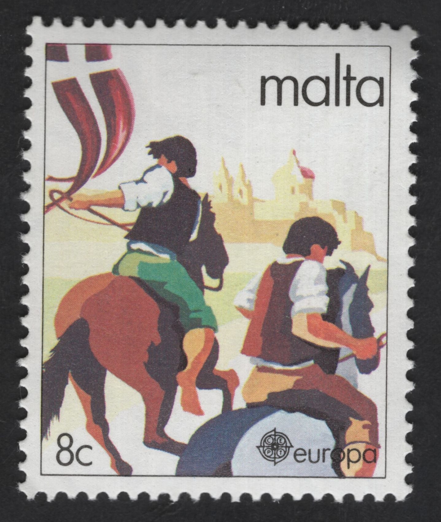 SCG13718 - Malta 8c Europa Stamp – Traditional Horse Riders (CEPT Europa Issue)