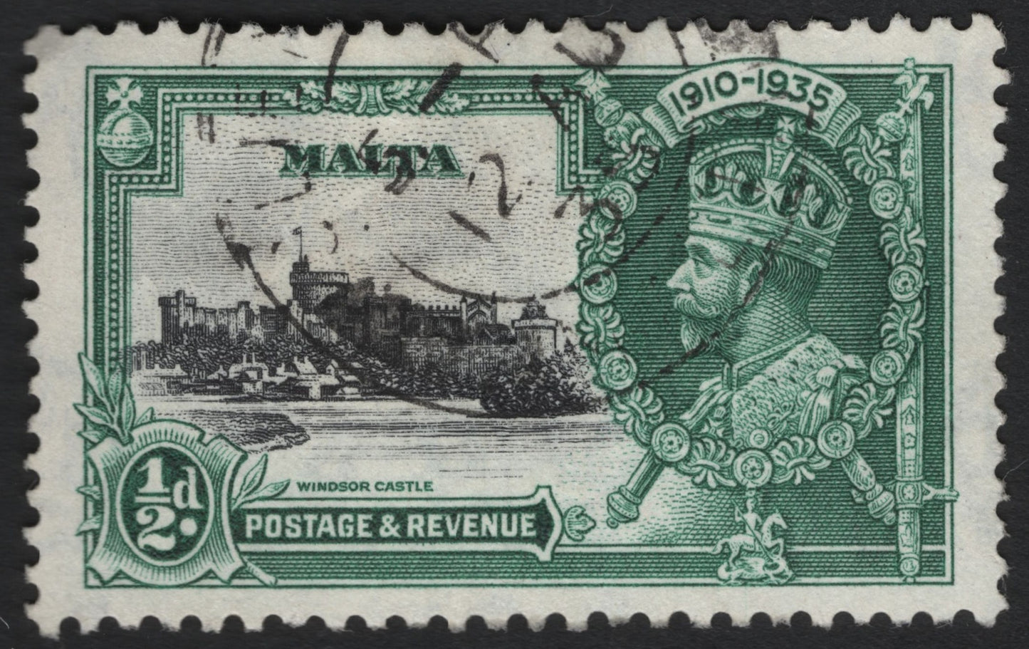 SCG9041 - Malta 1935 Silver Jubilee ½d – King George V & Windsor Castle