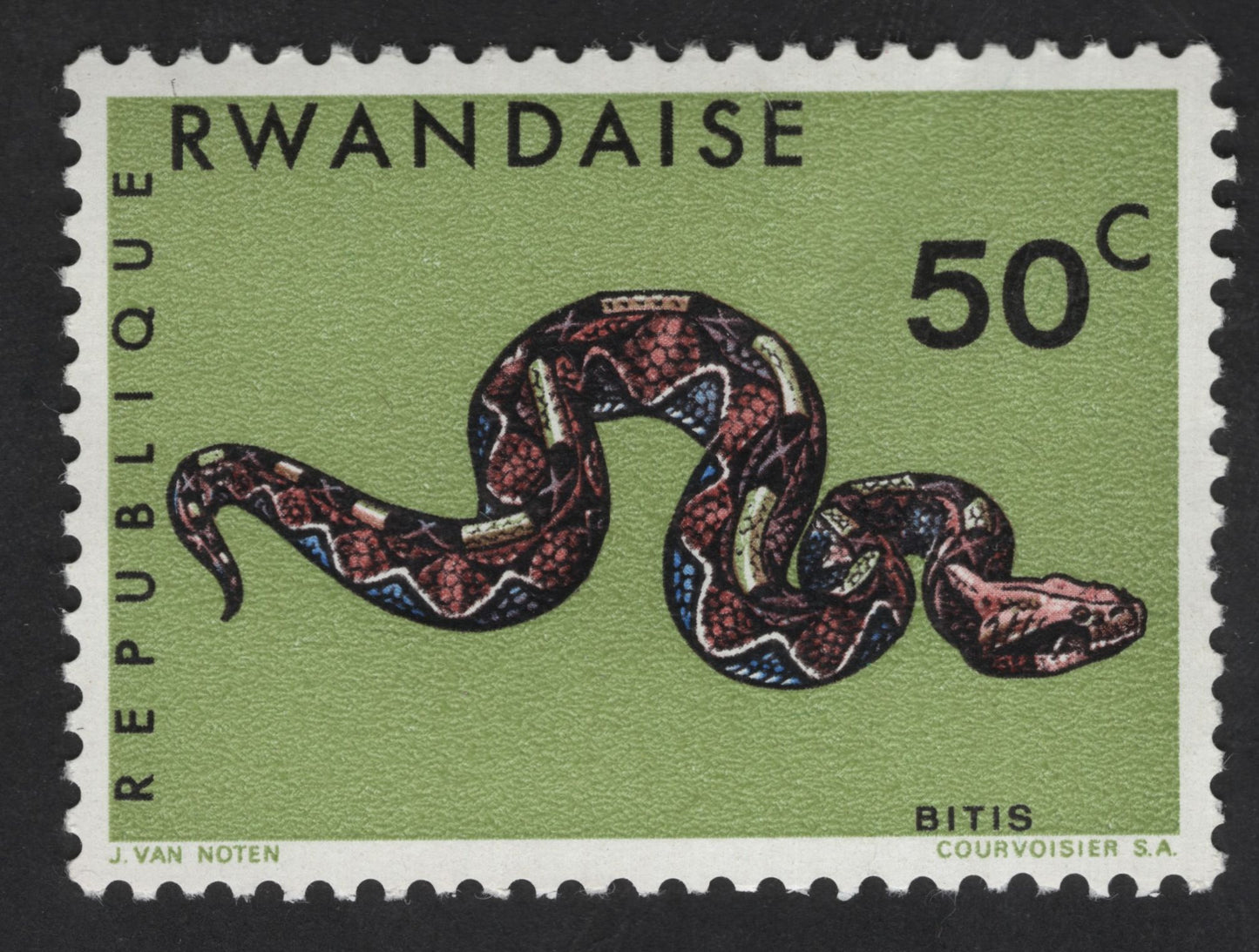 SCG13629 - Rwanda 50c Bitis Viper Wildlife Stamp