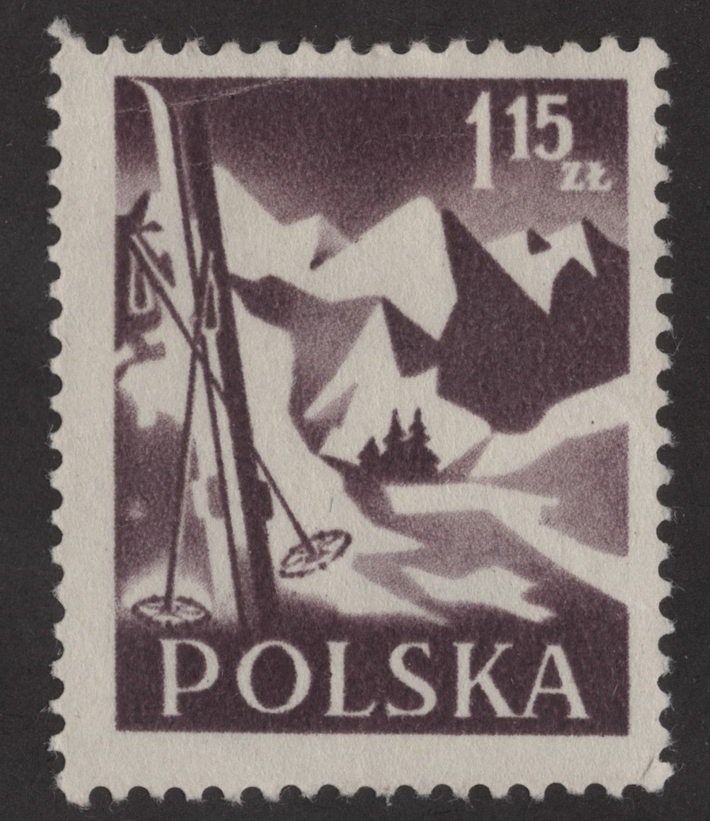 SCG246 Poland Ski Lift Stamp – 1.15 zł Tatra Mountains Scene
