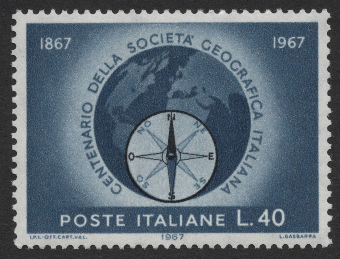 SCG410 - Italy 1967 Centenary of the Italian Geographical Society Stamp