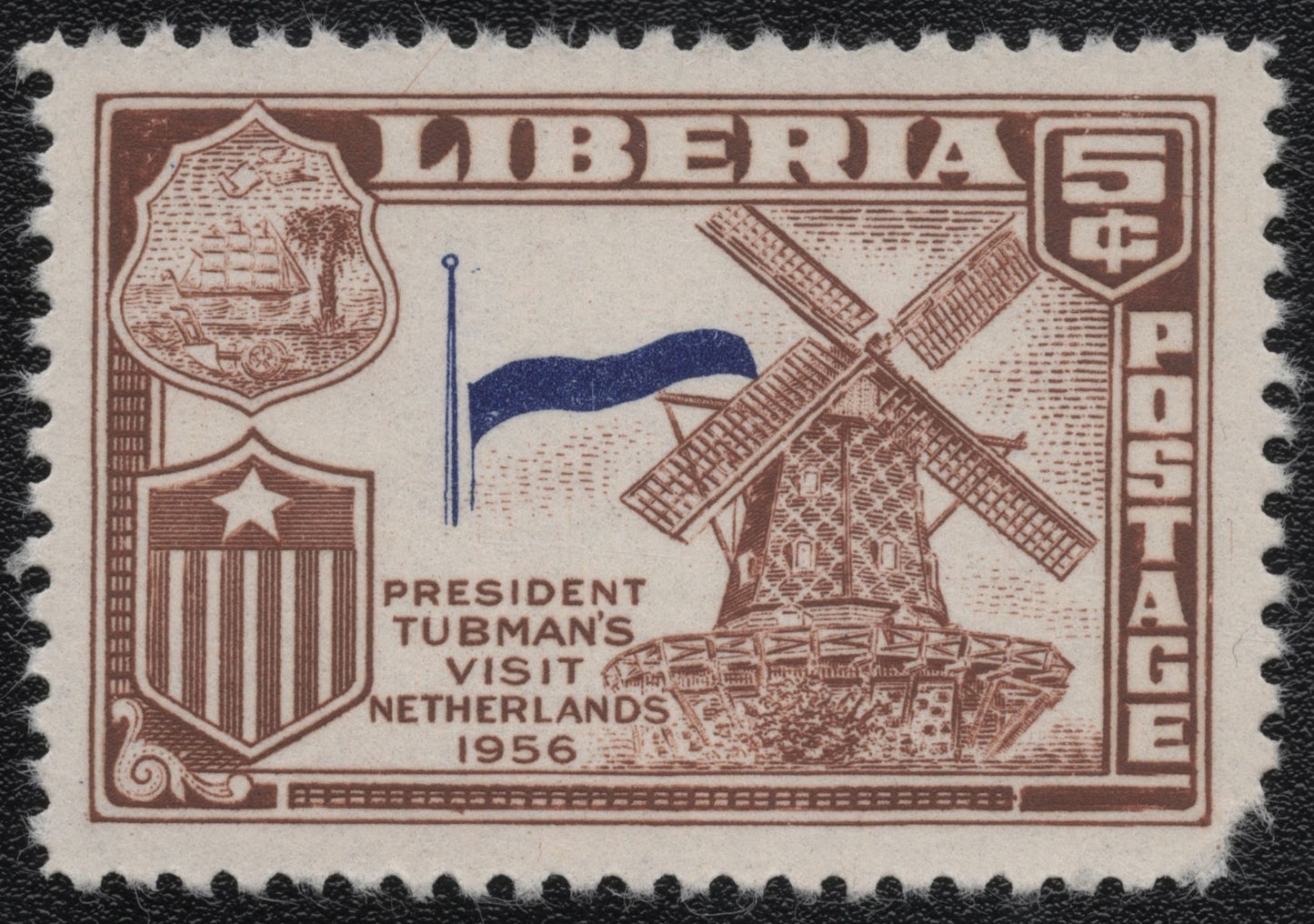 SCG961 - 1956 Liberia Error Stamp – Tubman’s Visit to Netherlands (Blue Flag Only)