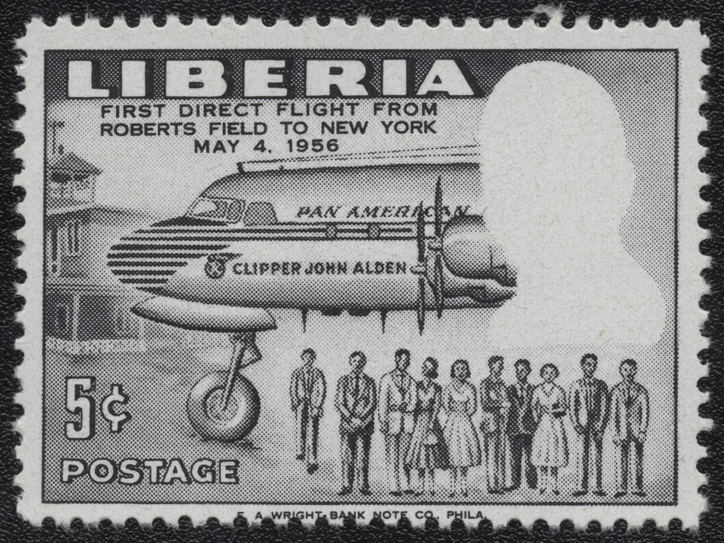 SCG951 - 1956 Liberia Error Stamp – Clipper John Alden & Crowd
