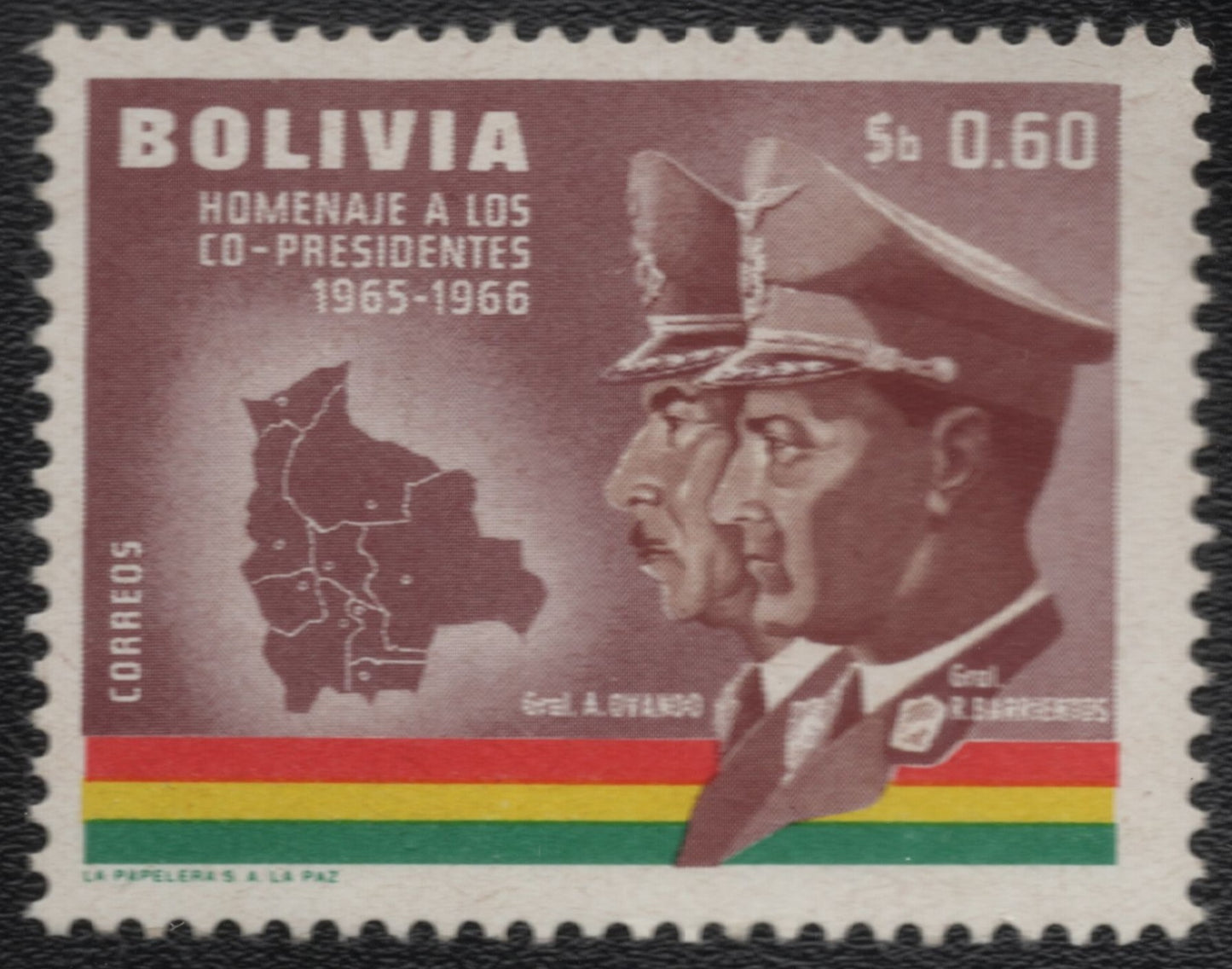 SCG847 - Bolivia 1965–1966 Co-Presidents Tribute Stamp