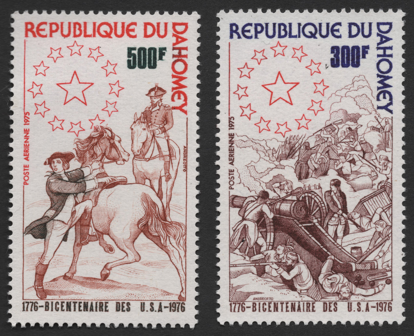 SCG939 - Dahomey 1975 U.S. Bicentennial Airmail Stamps – Revolutionary War Scenes