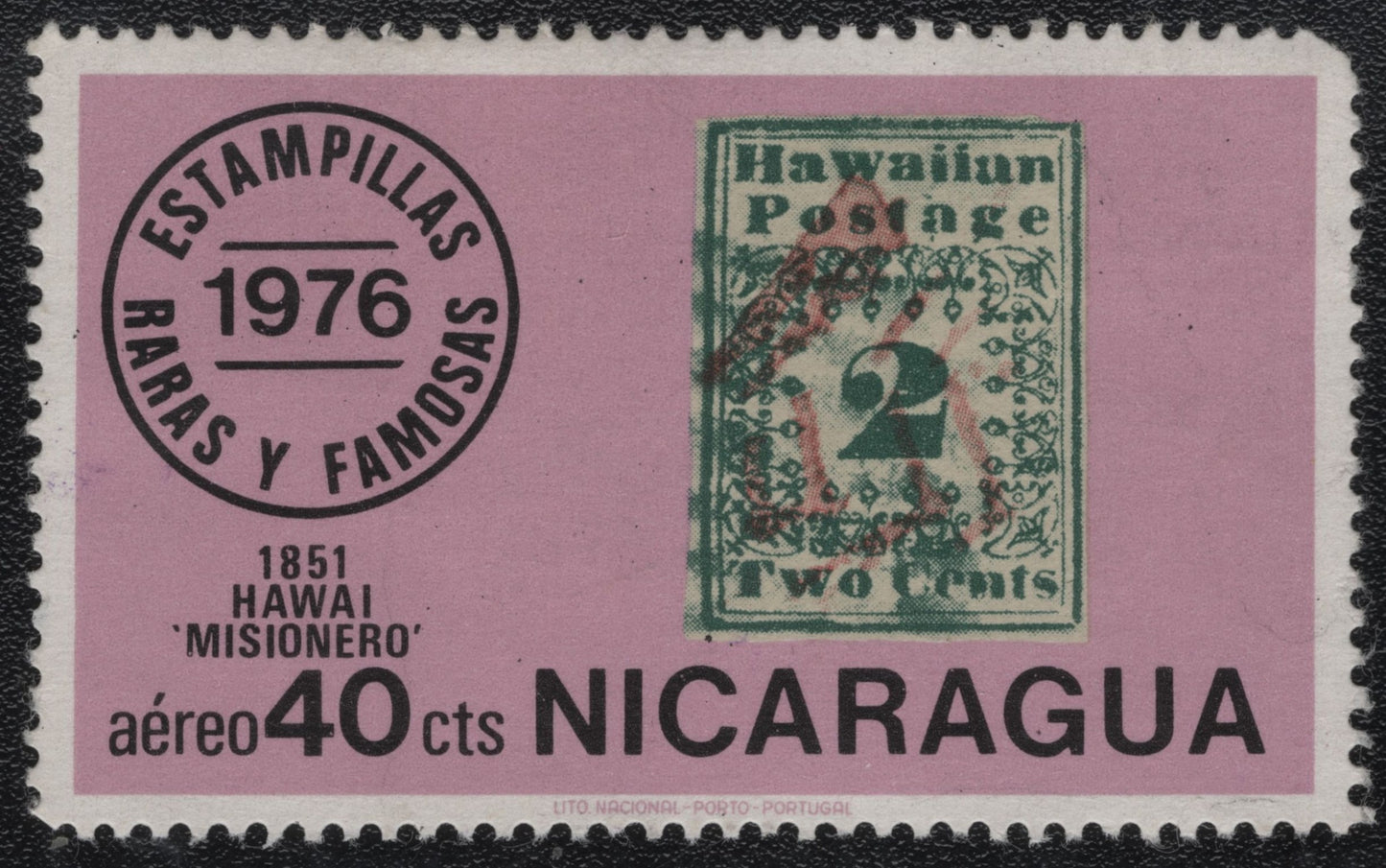 SCG993 - Nicaragua 1976 Stamp-on-Stamp – 1851 Hawaii Missionary Issue