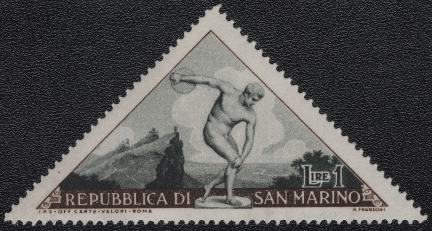 SCG1010 - San Marino – 1 Lire Discus Thrower Triangular Stamp