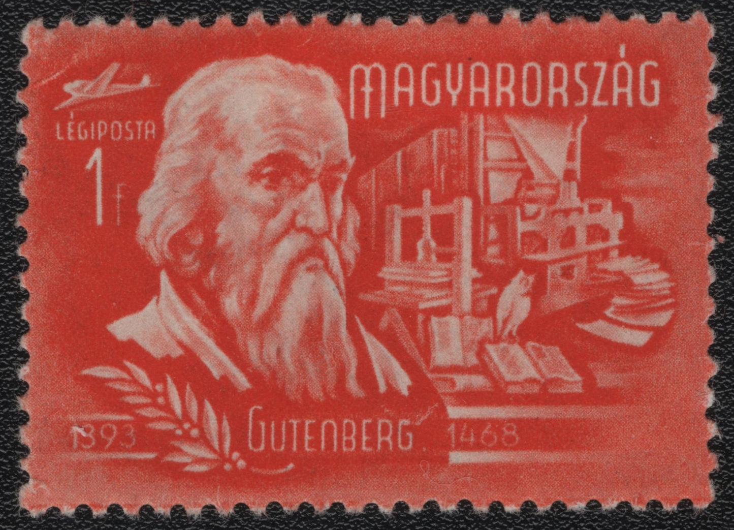 SCG1006 - 1952 Hungary – Airmail Tribute to Gutenberg