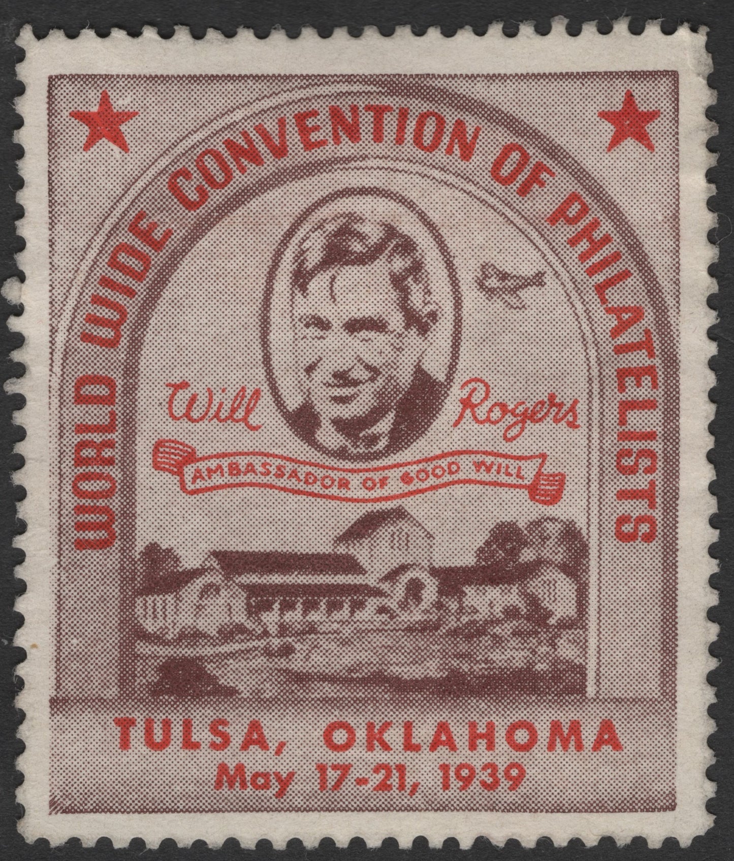 SCG1106 - 1939 Tulsa Philatelic Convention – Will Rogers Commemorative Label