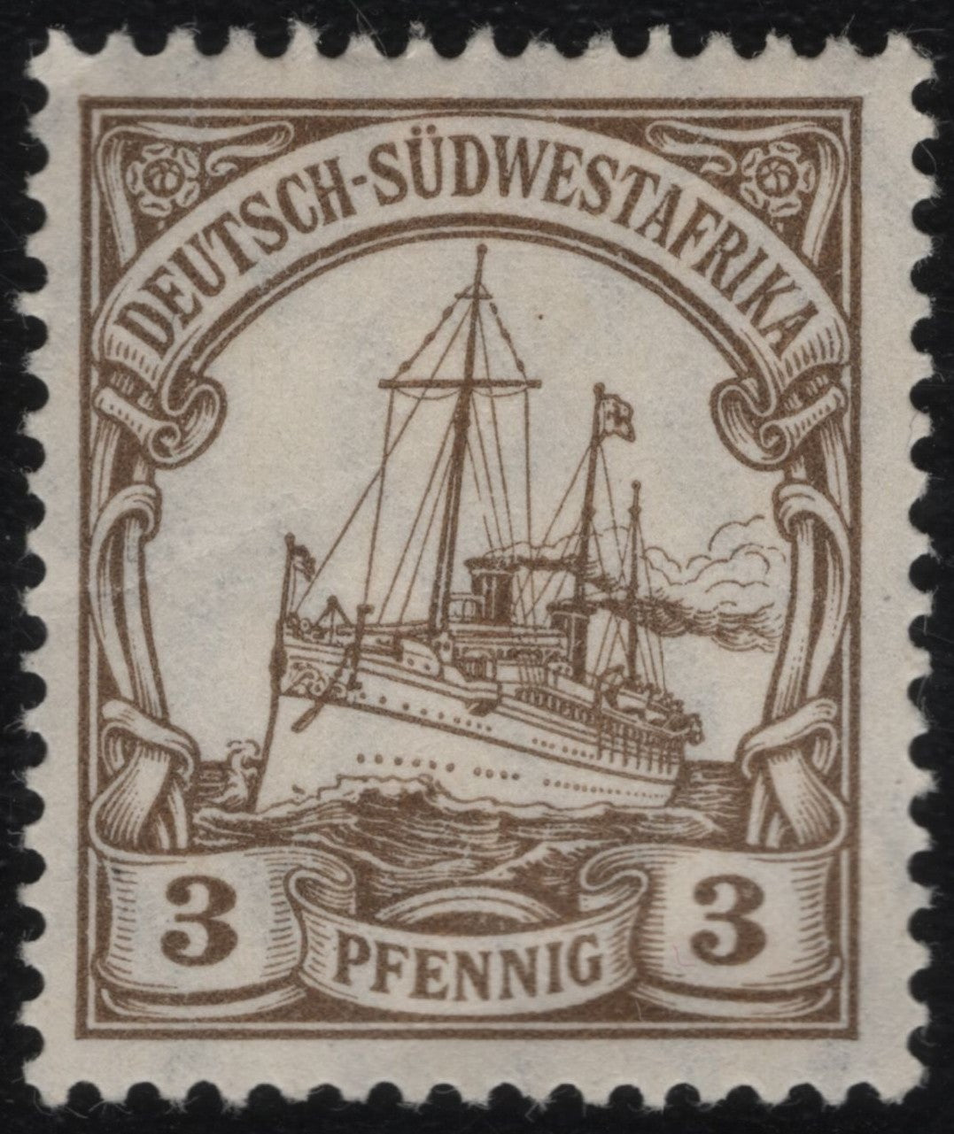 SCG1140 - German South West Africa 3 Pfennig Ship Stamp – Brown on White