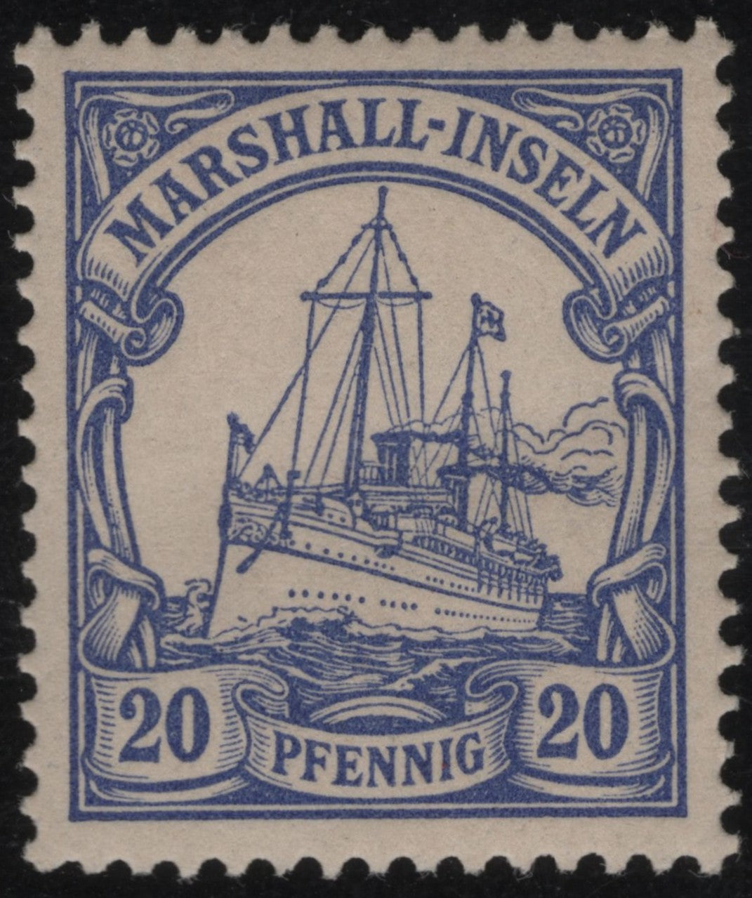 SCG1141 - Marshall Islands 20 Pfennig Ship Stamp – Blue on White