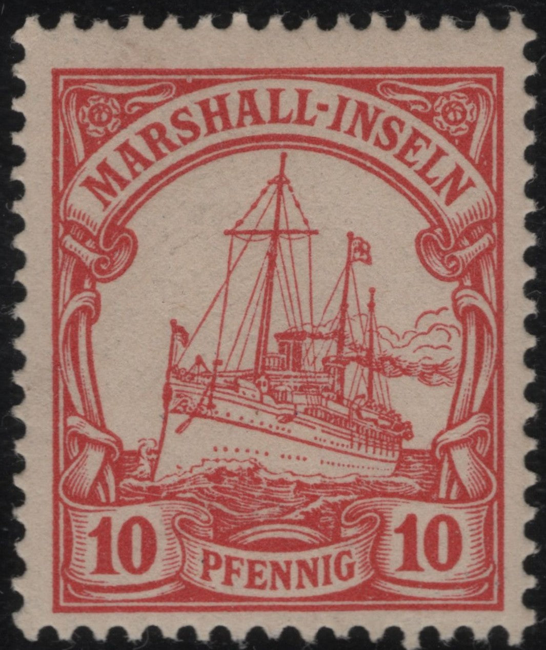 SCG1142 - Marshall Islands 10 Pfennig Ship Stamp – Red on White