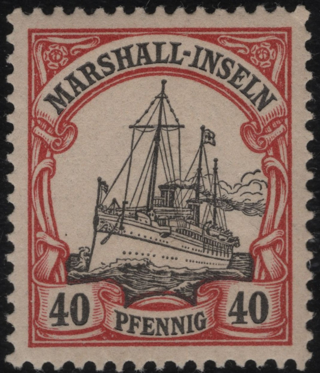 SCG1143 - Marshall Islands 40 Pfennig Ship Stamp – Red Frame Variant